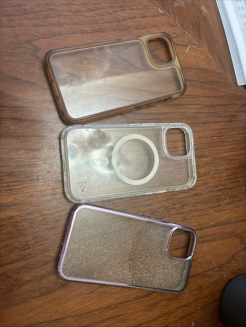 Clear & Glitter iPhone Protective Cases - Transparent, Rose Gold Trim iPhone 15